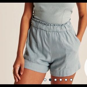 Linen blue pull up shorts